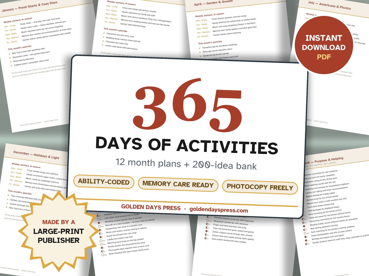 Activity Calendar System cover with fanned month pages