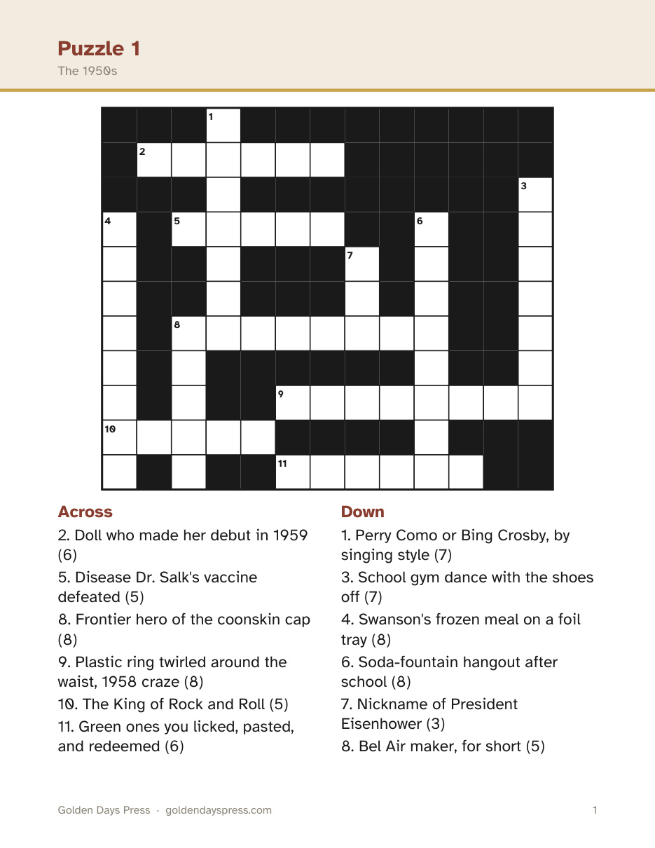 A large-print crossword puzzle page from the pack