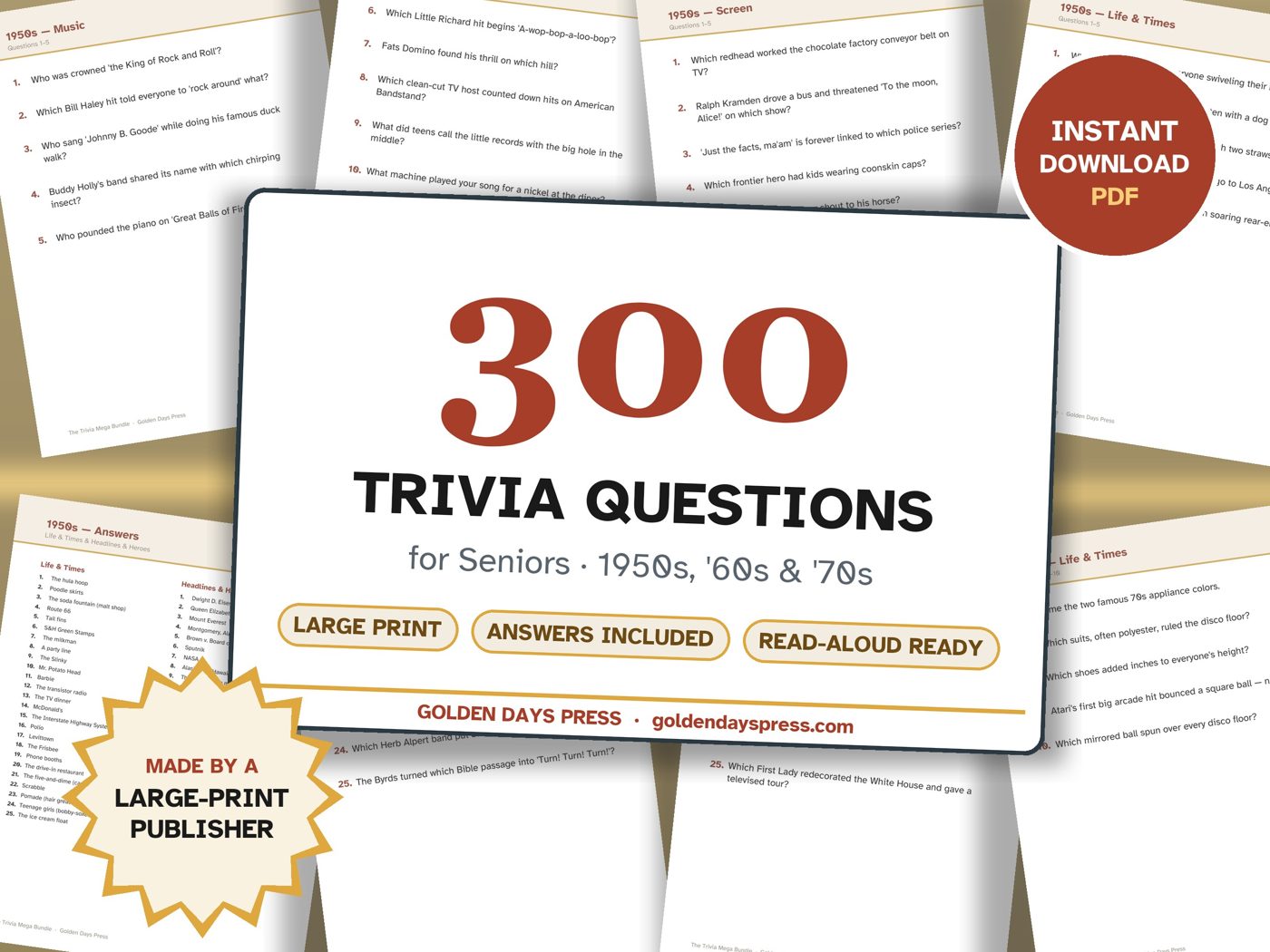 Large-Print Trivia Pack cover with fanned question pages
