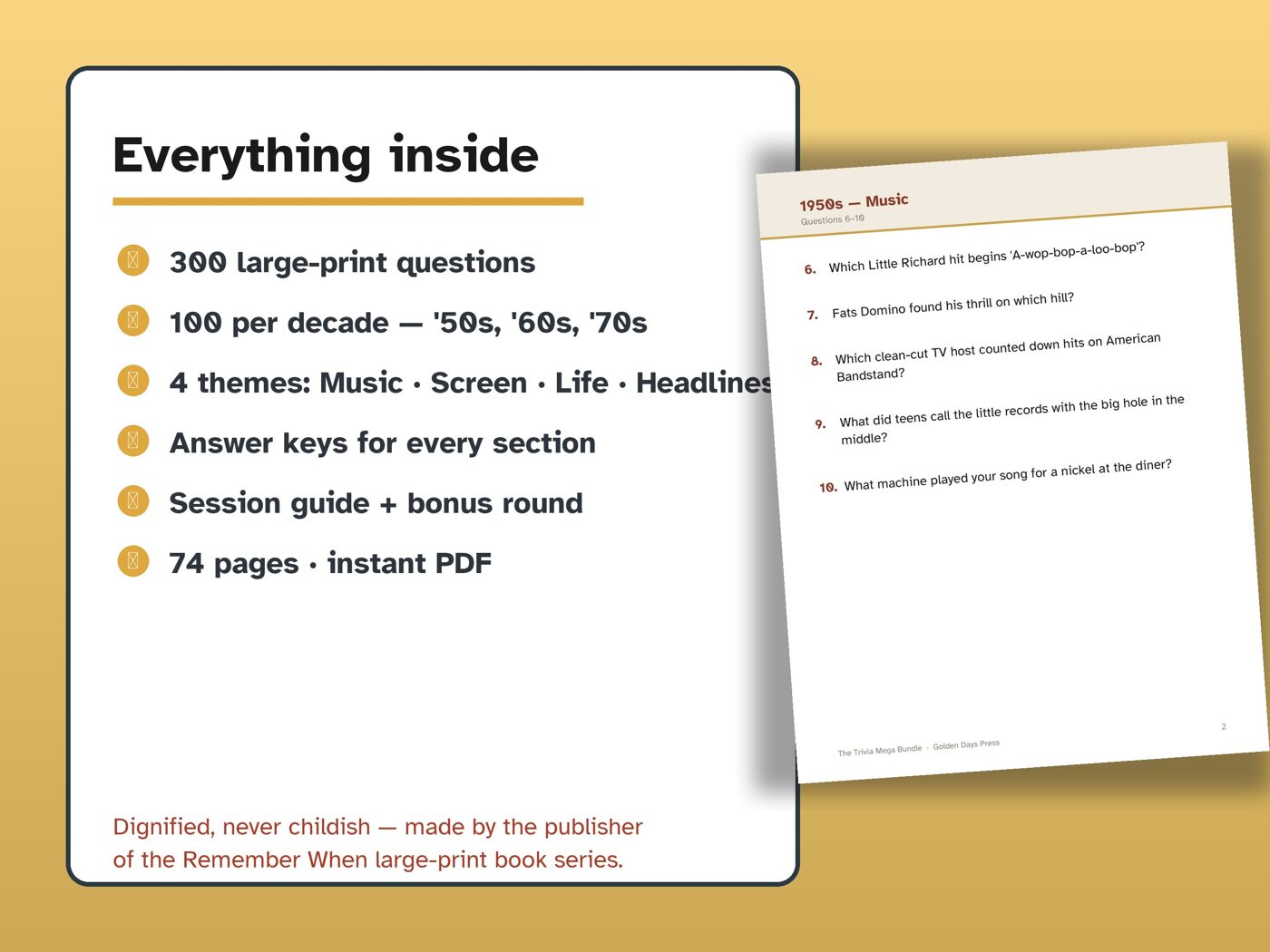 What's inside the Large-Print Trivia Pack